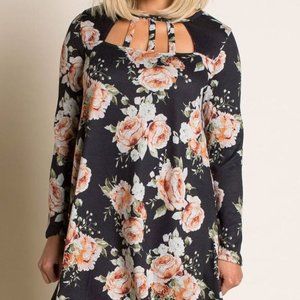 Black floral tunic/dress in large for only $20
